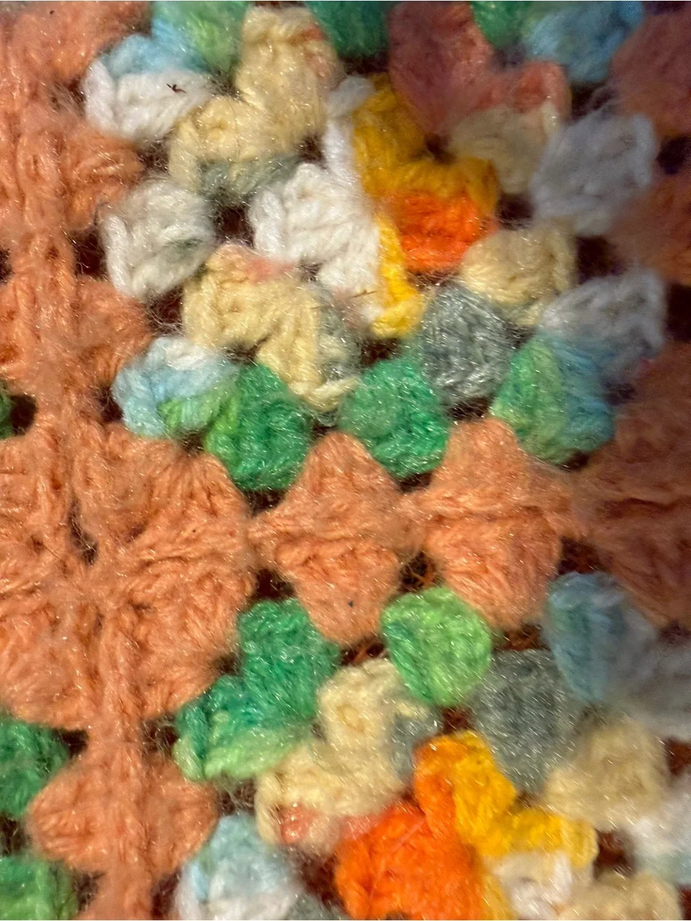 Vintage Granny Square Festival Mesh Lined Bag Orange and Green